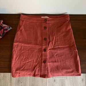 Roolee Button Front Burnt Orange Skirt, Small